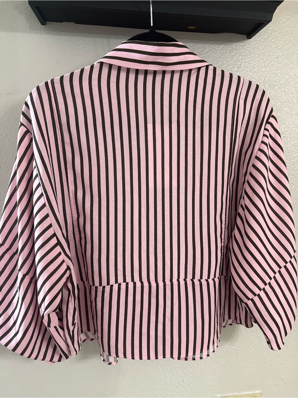 Zara Pink Striped Balloon Sleeve Button Front Shirt Blouse M NWT - Picture 11 of 11